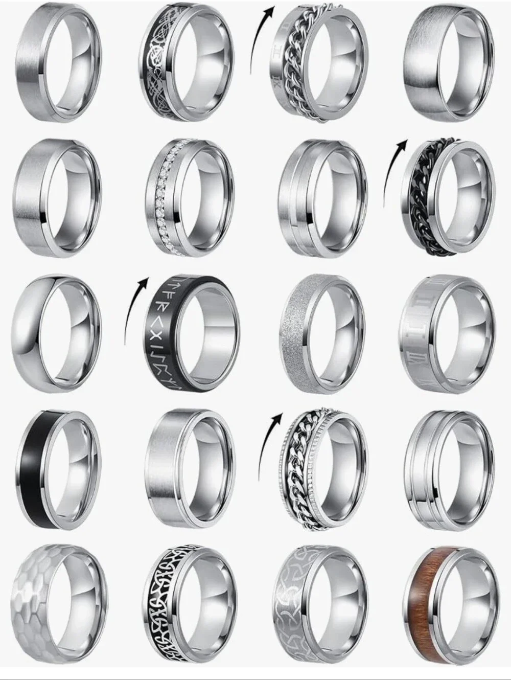 Men's Silver Tone Stainless Steel Rings